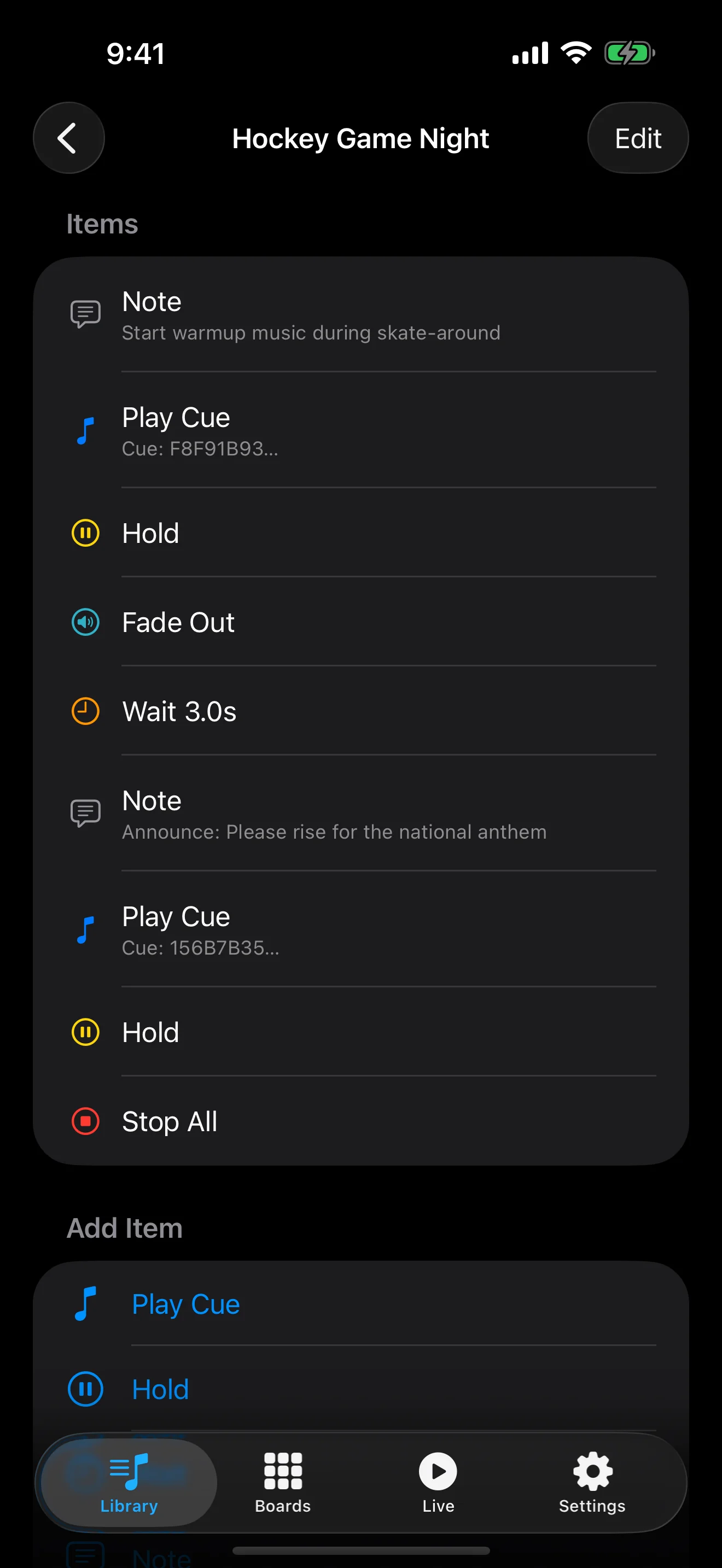 BenchHype scripts view with timeline-based show sequences